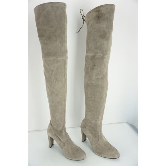 Stuart Weitzman Highland Suede Over the Knee Bow Top Boots - Picture 2 of 10
